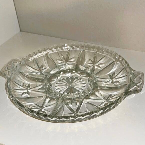Vintage Clear Pressed Glass Relish Dish – Starburst Divided Tray, Mid-Century - Picture 1 of 10